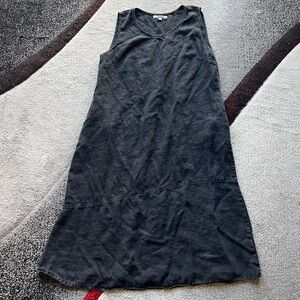 Flax Black Linen Minimalist Lagenlook Sleevelss MIDI Dress